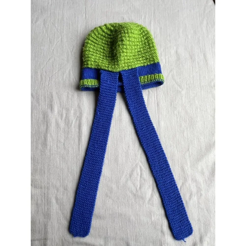 Andes Gifts Ninja Turtle Mask Beanie Hat Green Blue Alpaca Blend Handmade OS